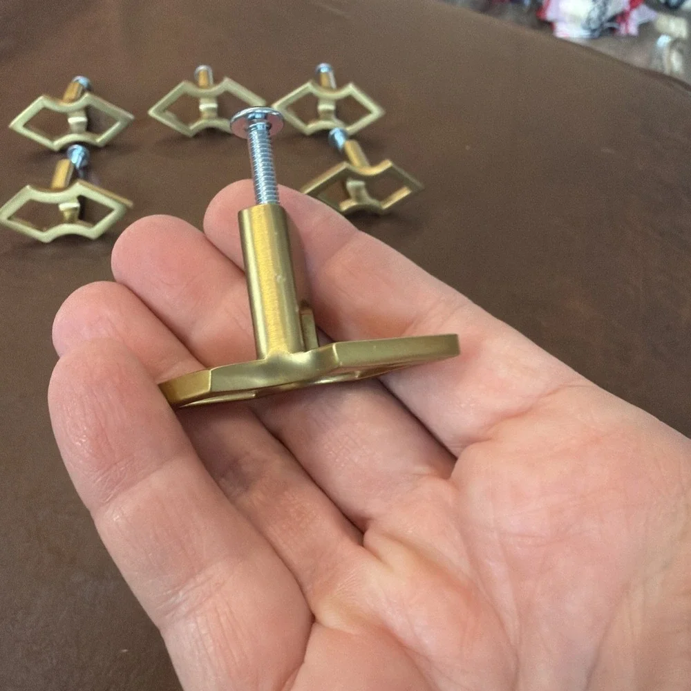 Vintage Set of 6‎ Solid Brass Geometric Cabinet Drawer Pulls MCM